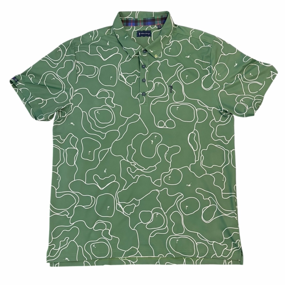 William Murray Golf Olive Green Polo with White Abstract Contour Print